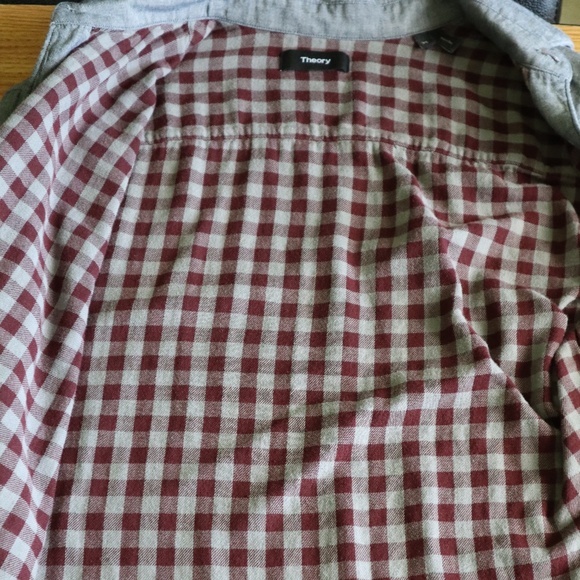 Theory 100% COTTON Grey with Plaid Button Up, Size XS - Picture 7 of 9